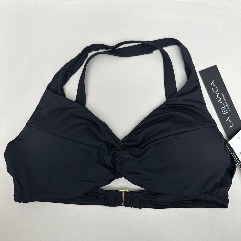 La Blanca Black Twist Front Convertible Straps Underwire Swim Bikini Top Size 8